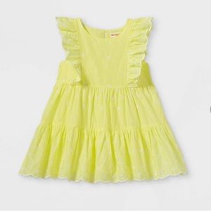 Girls' Tiered Ruffle Sleeve Embroidered Dress - Cat & Jack Bright Yellow 18M nwt